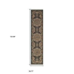 Homeroots 4' Dark Blue Medallion Area Rug With Fringe - Stylish, Stain-resistant Design For Any Room 10' Runner Polypropylene 576058