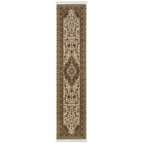 HomeRoots 4' Ivory Medallion Area Rug with Fringe – Timeless Style, Stain-Resistant, Perfect for High-Traffic Areas 10' Runner 576059