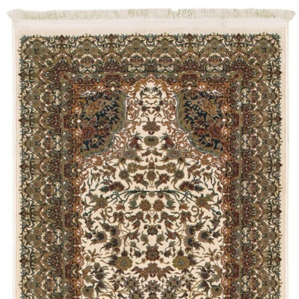 Homeroots 4' Elegant Ivory Medallion Area Rug With Fringe - Stain Resistant, Perfect For Any Home Decor 10' Runner Polypropylene 576059