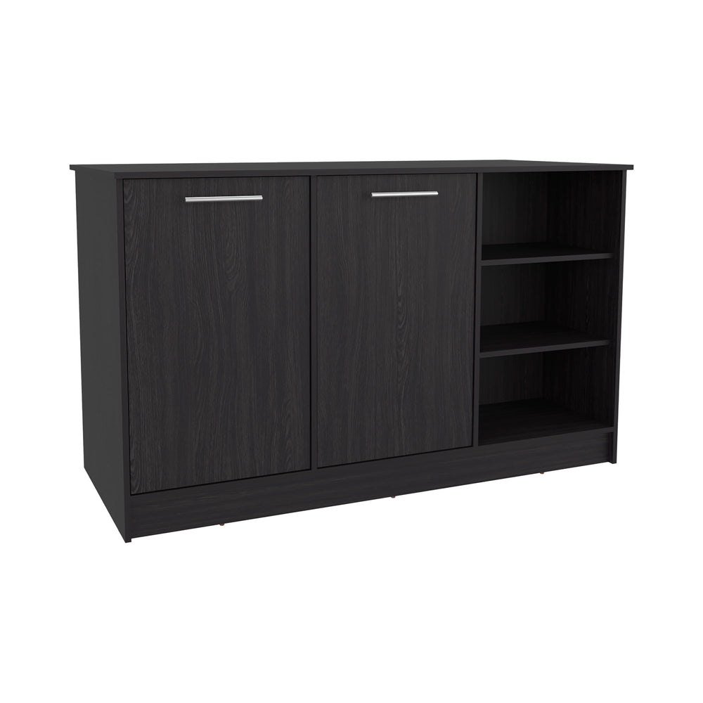 English Elm Kitchen Island With Two Cabinets & Three Open Shelves – Stylish, Eco-Friendly, And Spacious Design! B097S00198