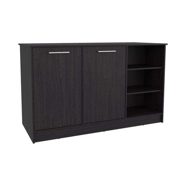 English Elm Kitchen Island With Two Cabinets & Three Open Shelves – Stylish, Eco-Friendly, And Spacious Design! B097S00198