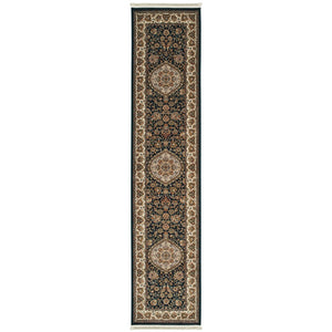 HomeRoots 4' Elegant Tan, Black, and Ivory Medallion Area Rug with Fringed Edges for Timeless Style 10' Runner 576060