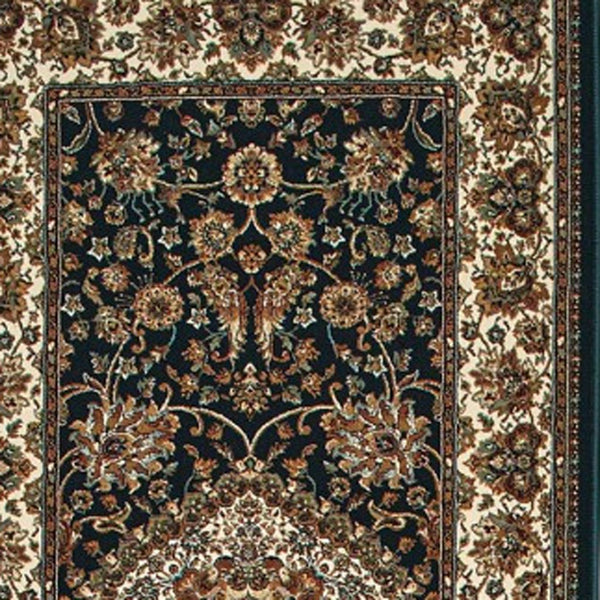 Homeroots 4' Dark Blue Medallion Area Rug With Fringe – Stain Resistant, Stylish Design For Any Room 10' Runner Polypropylene 576060