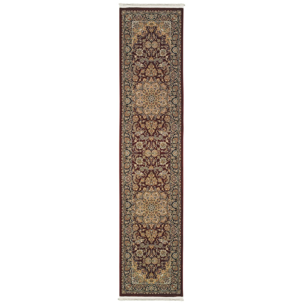 HomeRoots 10' Elegant Medallion Runner Rug in Red, Light Brown & Ivory with Fringed Edges for Hallways 2'3" x 10' 576061