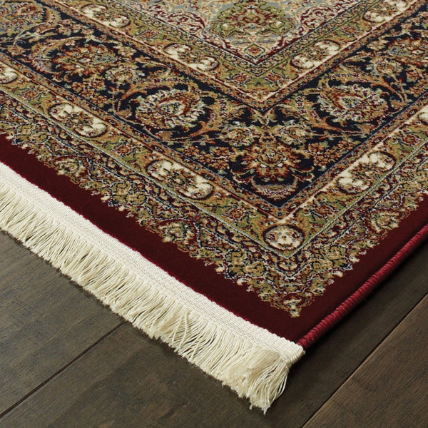 Homeroots 4' Stunning Red Medallion Area Rug With Fringe – Stain Resistant, Perfect For Kids And Pets! 2'3" X 10' Polypropylene 576061