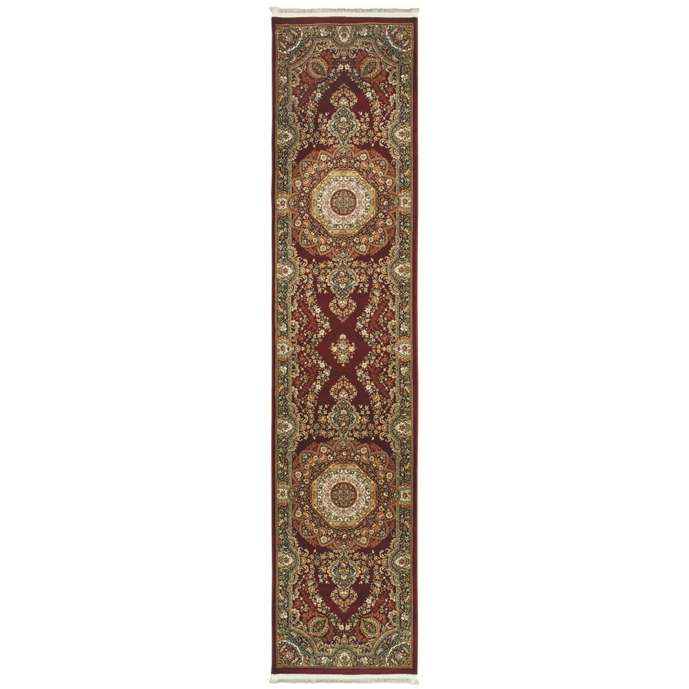 HomeRoots 4' Elegant Medallion Area Rug in Black, Red, and Tan - Stain-Resistant, Durable, Timeless Design 10' Runner 576063