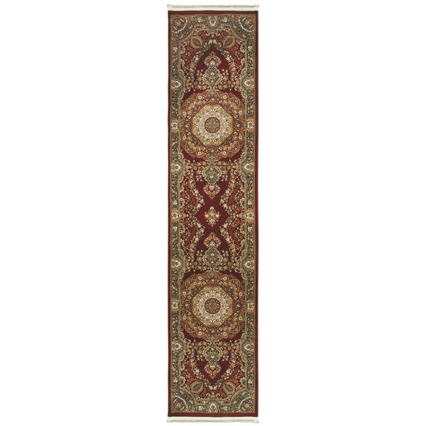 HomeRoots 4' Elegant Medallion Area Rug in Black, Red, and Tan - Stain-Resistant, Durable, Timeless Design 10' Runner 576063