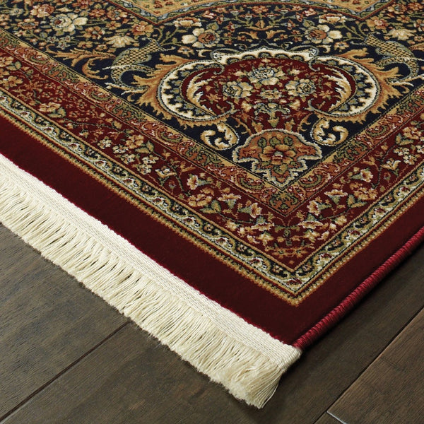 Homeroots 4' Stylish Medallion Area Rug In Red, Black, And Tan - Soft, Stain-resistant With Timeless Fringe 10' Runner Polypropylene 576063