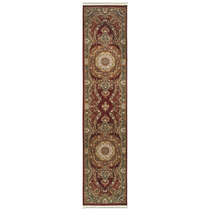 Homeroots 4' Stylish Medallion Area Rug In Red, Black, And Tan - Soft, Stain-resistant With Timeless Fringe 10' Runner Polypropylene 576063