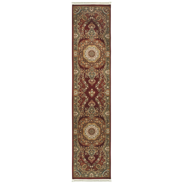 Homeroots 4' Stylish Medallion Area Rug In Red, Black, And Tan - Soft, Stain-resistant With Timeless Fringe 10' Runner Polypropylene 576063