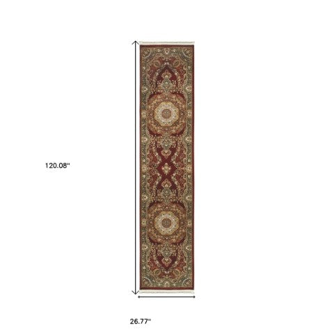 Homeroots 4' Stylish Medallion Area Rug In Red, Black, And Tan - Soft, Stain-resistant With Timeless Fringe 10' Runner Polypropylene 576063