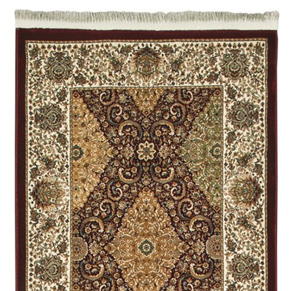 Homeroots 4' Artful Red Oriental Area Rug With Fringed Ends - Stain Resistant, Perfect For Kids And Pets! 10' Runner Polypropylene 576064