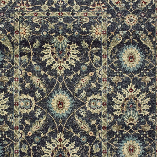 Homeroots 5' Ivory Oriental Area Rug With Navy Blue And Brown Accents – Stain Resistant For Stylish Homes 8' X 11' Polypropylene 576065