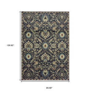 Homeroots 5' Ivory Oriental Area Rug With Navy Blue And Brown Accents – Stain Resistant For Stylish Homes 8' X 11' Polypropylene 576065