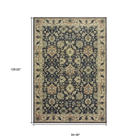 Homeroots 4' Navy Blue Oriental Area Rug - Stain Resistant, Stylish Design For Pets And Kids, Perfect For Any Room 8' X 11' Polypropylene 576066