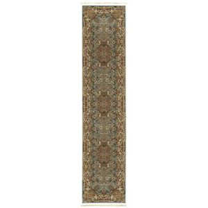 HomeRoots 5' Blue and Gold Medallion Area Rug with Fringe - Timeless Design, Stain-Resistant, Durable Style 10' Runner 576067