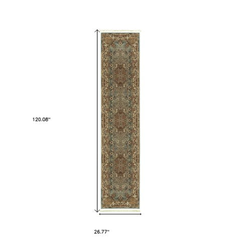 Homeroots 5' Blue Medallion Area Rug With Fringe - Stylish, Stain-resistant Design Perfect For Any Space 10' Runner Polypropylene 576067