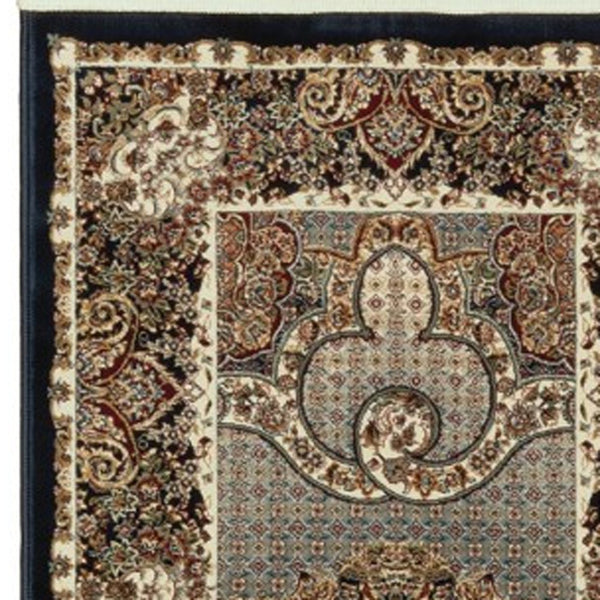 Homeroots 5' Stunning Blue Medallion Power Loom Area Rug With Fringe - Stylish, Stain-resistant Design For Homes 2'3" X 10' Polypropylene 576068