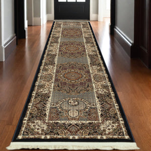 Homeroots 5' Stunning Blue Medallion Power Loom Area Rug With Fringe - Stylish, Stain-resistant Design For Homes 2'3" X 10' Polypropylene 576068