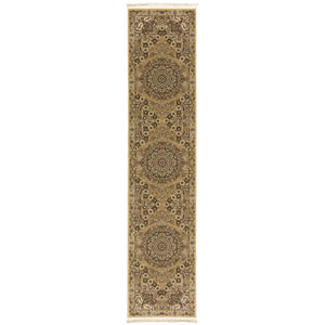 HomeRoots 5' Red and Gold Medallion Area Rug with Fringed Edges - Durable, Stain-Resistant, Timeless Design 10' Runner 576069