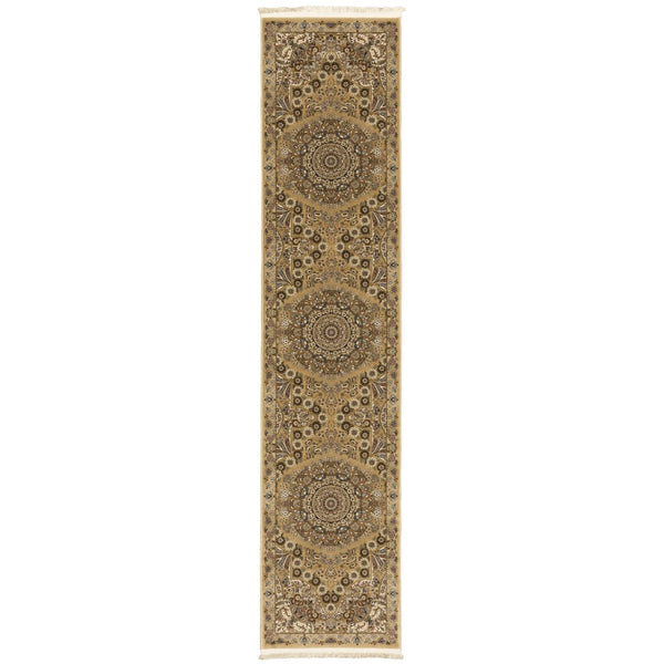 HomeRoots 5' Red and Gold Medallion Area Rug with Fringed Edges - Durable, Stain-Resistant, Timeless Design 10' Runner 576069