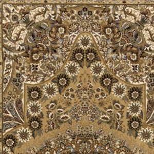HomeRoots 5' Red and Gold Medallion Area Rug with Fringed Edges - Durable, Stain-Resistant, Timeless Design 10' Runner 576069