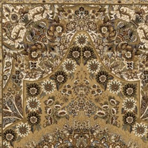 HomeRoots 5' Red and Gold Medallion Area Rug with Fringed Edges - Durable, Stain-Resistant, Timeless Design 10' Runner 576069
