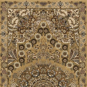 HomeRoots 5' Red and Gold Medallion Area Rug with Fringed Edges - Durable, Stain-Resistant, Timeless Design 10' Runner 576069