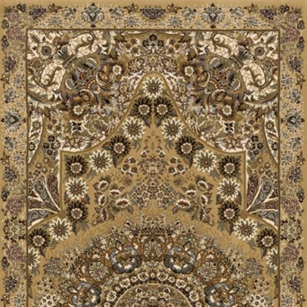 HomeRoots 5' Red and Gold Medallion Area Rug with Fringed Edges - Durable, Stain-Resistant, Timeless Design 10' Runner 576069
