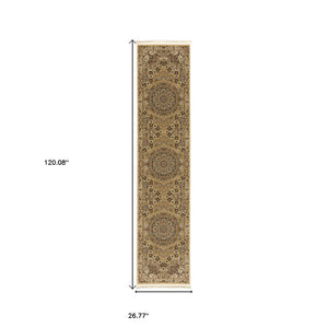 HomeRoots 5' Red and Gold Medallion Area Rug with Fringed Edges - Durable, Stain-Resistant, Timeless Design 10' Runner 576069