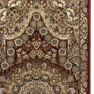 HomeRoots 5' Red and Gold Medallion Area Rug with Fringed Edges - Durable, Stain-Resistant, Timeless Design 10' Runner 576070