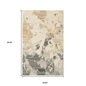 Homeroots 4' Enhance Your Living Space With A Beige And Charcoal Abstract Hand-tufted Wool Area Rug 5' X 8' Wool 576075