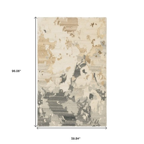 Homeroots 4' Enhance Your Living Space With A Beige And Charcoal Abstract Hand-tufted Wool Area Rug 5' X 8' Wool 576075