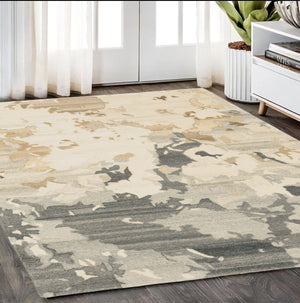 Homeroots 4' Enhance Your Living Space With A Beige And Charcoal Abstract Hand-tufted Wool Area Rug 5' X 8' Wool 576075