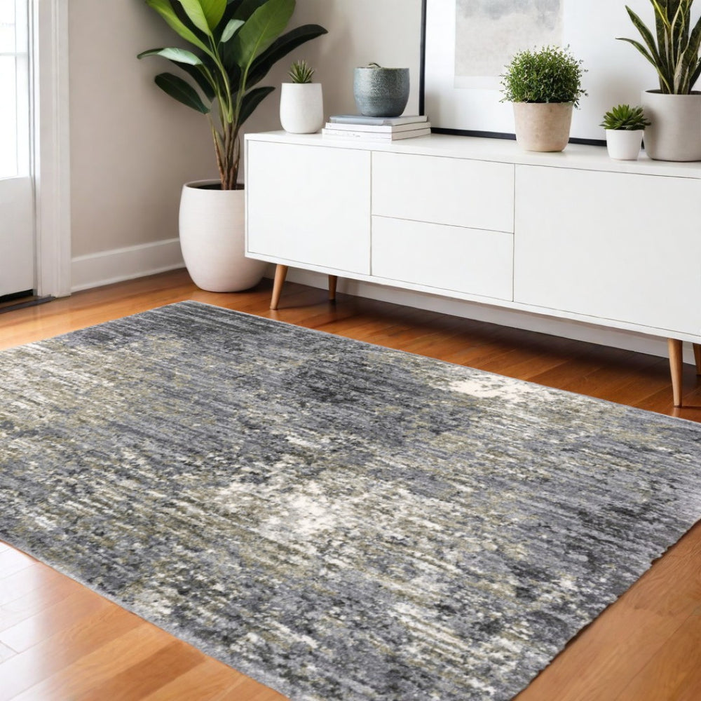 HomeRoots 4' Gray and Ivory Abstract Shag Area Rug - Plush Comfort and Modern Style for Any Room Decor 4' X 6' 576076