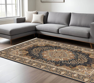 Homeroots 5' Ivory Medallion Area Rug With Fringe - Stain Resistant, Stylish Design For Any Home Decor 8' X 11' Polypropylene 576079