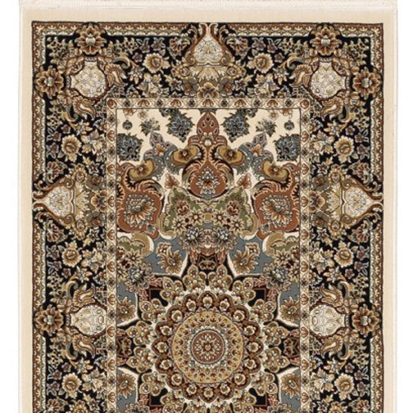 Homeroots 5' Ivory Medallion Area Rug With Fringe - Stain Resistant, Stylish Design For Any Home Decor 10' Runner Polypropylene 576080