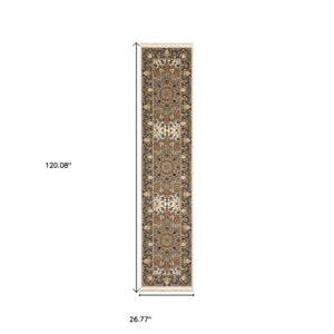 Homeroots 5' Ivory Medallion Area Rug With Fringe - Stain Resistant, Stylish Design For Any Home Decor 10' Runner Polypropylene 576080