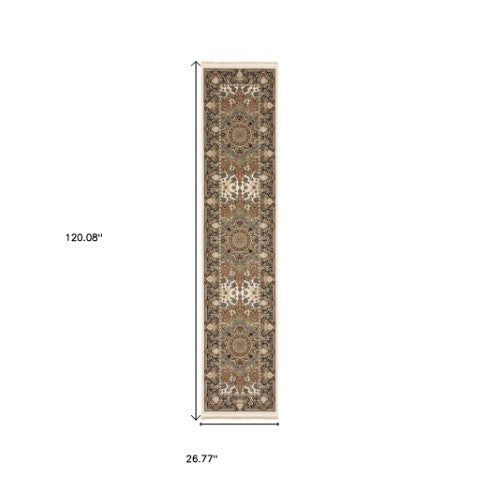 Homeroots 5' Ivory Medallion Area Rug With Fringe - Stain Resistant, Stylish Design For Any Home Decor 10' Runner Polypropylene 576080