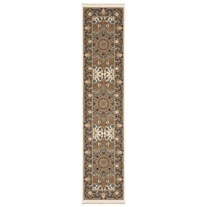 HomeRoots 5' Elegant Ivory Medallion Area Rug with Fringe – Durable, Stain-Resistant, Perfect for Any Room 10' Runner 576080