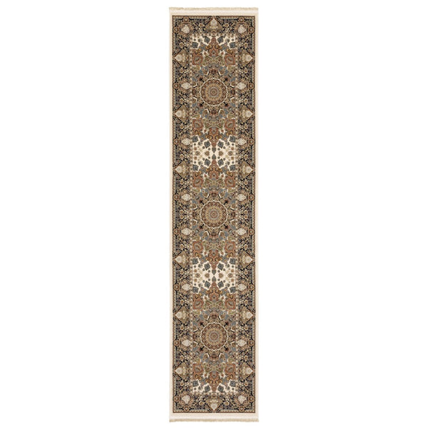 HomeRoots 5' Elegant Ivory Medallion Area Rug with Fringe – Durable, Stain-Resistant, Perfect for Any Room 10' Runner 576080