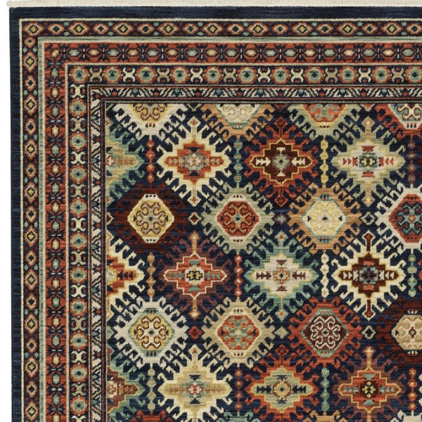 Homeroots 2' Navy Blue Oriental Area Rug With Elegant Fringe – Perfect For Adding Style And Warmth To Any Room 5' X 8' Wool Blend 576081