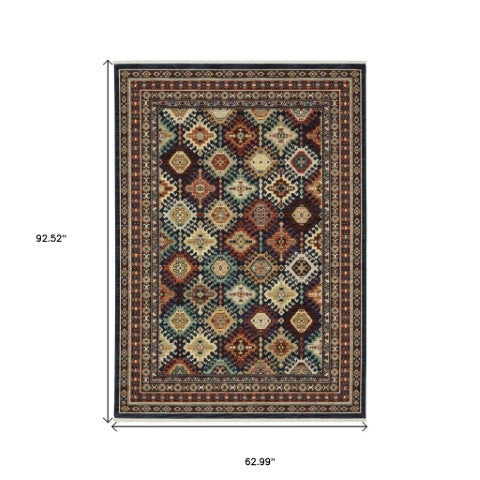 Homeroots 2' Navy Blue Oriental Area Rug With Elegant Fringe – Perfect For Adding Style And Warmth To Any Room 5' X 8' Wool Blend 576081