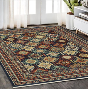Homeroots 2' Navy Blue Oriental Area Rug With Elegant Fringe – Perfect For Adding Style And Warmth To Any Room 5' X 8' Wool Blend 576081
