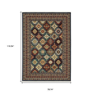Homeroots 2' Navy Blue Oriental Area Rug With Elegant Fringe – Perfect For Adding Style And Warmth To Any Room 7' X 10' Wool Blend 576082
