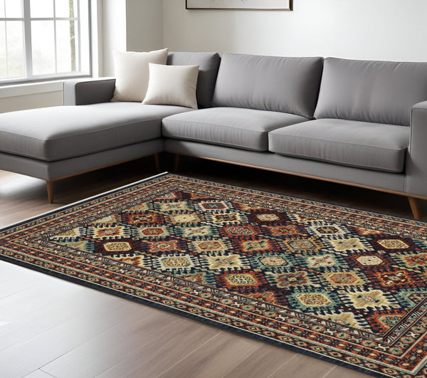 Homeroots 2' Navy Blue Oriental Area Rug With Elegant Fringe – Perfect For Adding Style And Warmth To Any Room 7' X 10' Wool Blend 576082