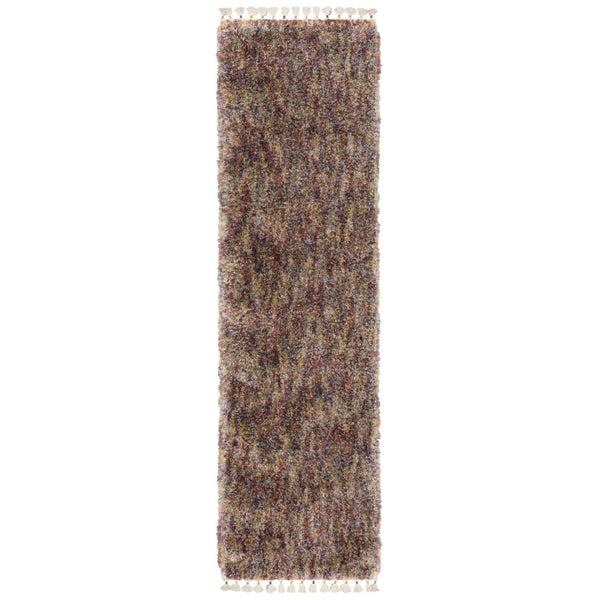 HomeRoots 5' Light Blue and Ivory Abstract Shag Area Rug with Fringed Edges for Cozy, Modern Living Spaces 8' Runner 576083