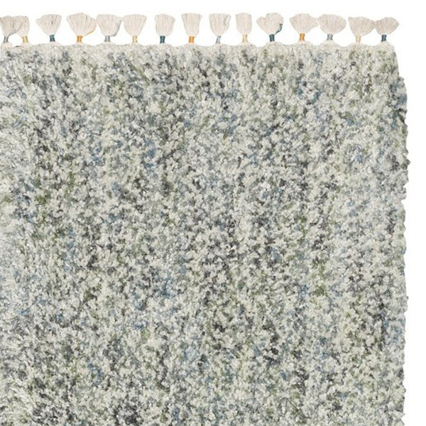 Homeroots 5' Light Blue Abstract Shag Area Rug With Fringe - Soft, Stain-resistant, Perfect For Homes With Kids! 8' Runner Polypropylene 576084