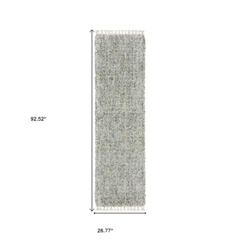 Homeroots 5' Light Blue Abstract Shag Area Rug With Fringe - Soft, Stain-resistant, Perfect For Homes With Kids! 8' Runner Polypropylene 576084
