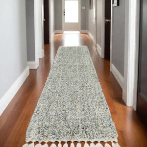 Homeroots 5' Light Blue Abstract Shag Area Rug With Fringe - Soft, Stain-resistant, Perfect For Homes With Kids! 8' Runner Polypropylene 576084